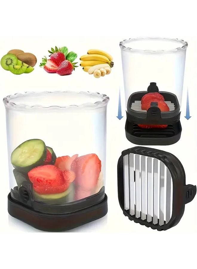 Green 8 Blade Stainless Steel Fruit Vegetable Cheese Slicer Manual Press with Container - Image 2
