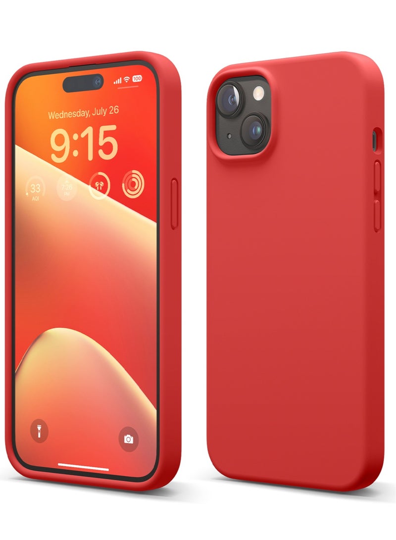 Elago Liquid Silicone for iPhone 15 PLUS Case Cover Full Body Protection, Shockproof, Slim, Anti-Scratch Soft Microfiber Lining - Red