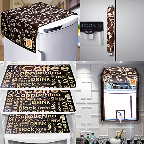KANUSHI Industries® PVC Fridge Mats Set Of 3 / Refrigerator Mats+1 Pc Fridge cover/Refrigerator cover+1 pc handle cover+1 water purifier cover(FRI+RO+1-HANDLE-BROWN-RAJ+M-26) - Image 1