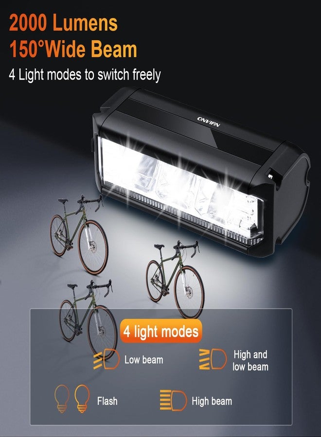 ONVIAN 2000 لومن مصباح دراجة قابل لإعادة الشحن، 4 أوضاع إضاءة LED للدراجات الليلية، تركيب قوي من سبائك الألمنيوم لدراجة الثلج 4 عجلات ملحقات مقود دراجات MTB - Image 4