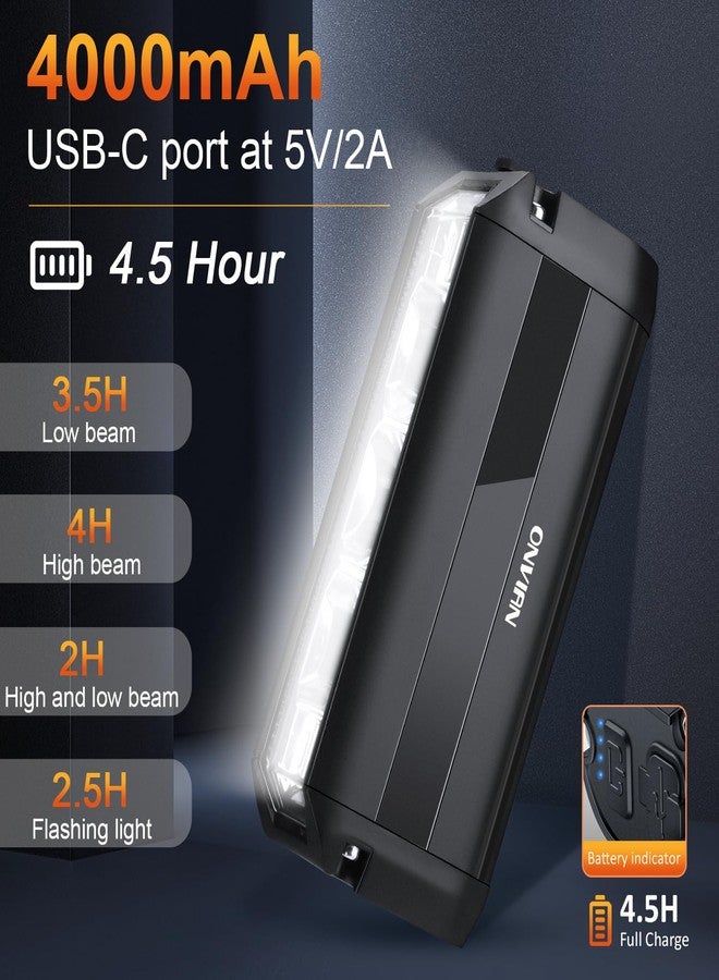 ONVIAN 2000 لومن مصباح دراجة قابل لإعادة الشحن، 4 أوضاع إضاءة LED للدراجات الليلية، تركيب قوي من سبائك الألمنيوم لدراجة الثلج 4 عجلات ملحقات مقود دراجات MTB - Image 2
