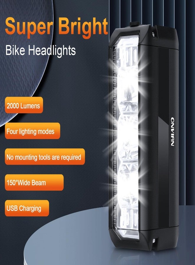 ONVIAN 2000 لومن مصباح دراجة قابل لإعادة الشحن، 4 أوضاع إضاءة LED للدراجات الليلية، تركيب قوي من سبائك الألمنيوم لدراجة الثلج 4 عجلات ملحقات مقود دراجات MTB - Image 3