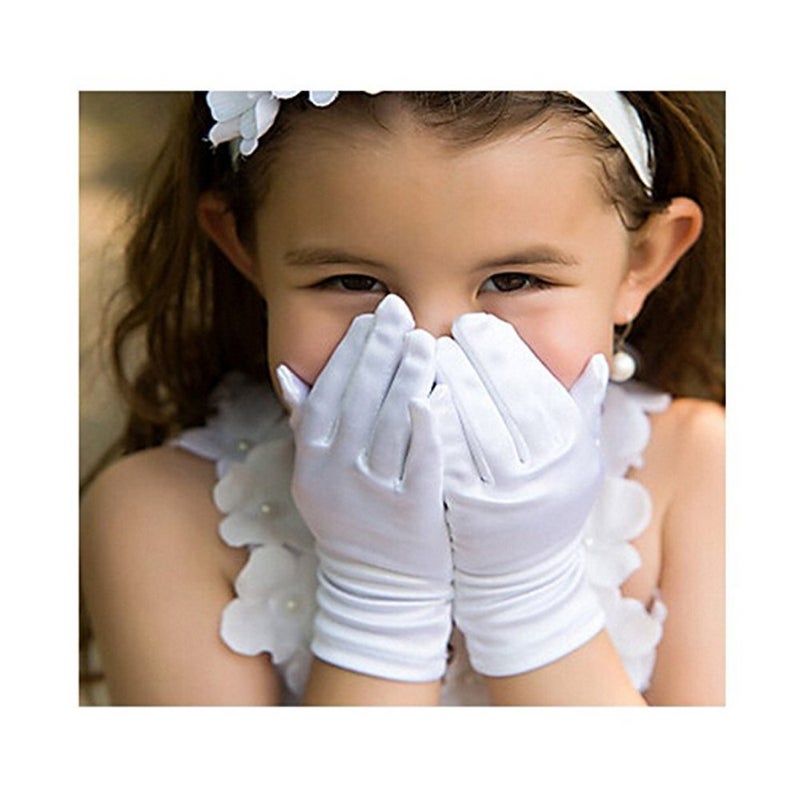 Ever Fairy Girl's Holiday, Wedding, or Pageant White Satin Gloves Princess Glove - Image 1