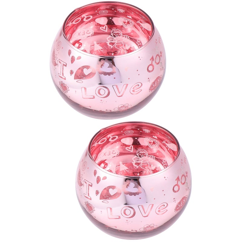2pcs Glass Craft Candle Cup Valentine's Day Themed Glass Candleholder Romantic Decor - Image 1
