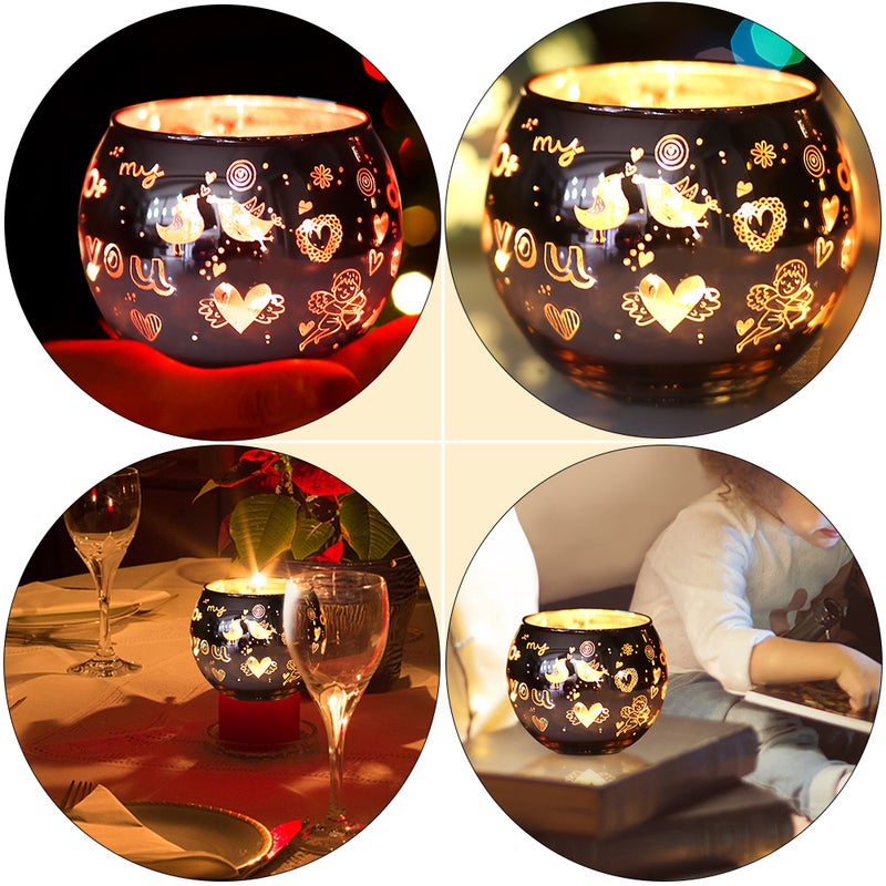2pcs Glass Craft Candle Cup Valentine's Day Themed Glass Candleholder Romantic Decor - Image 2
