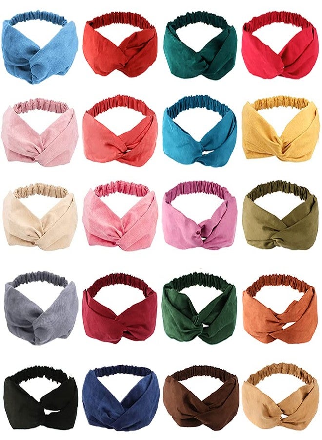 AHONEY 20 Pack Headbands for Women Knotted Headbands Twist Stretchy Hair Bands for Girls Cross Turban Plain Headwrap Yoga Workout Hair Accessories Christmas Gifts Stocking Stuffers (Suede) - Image 1