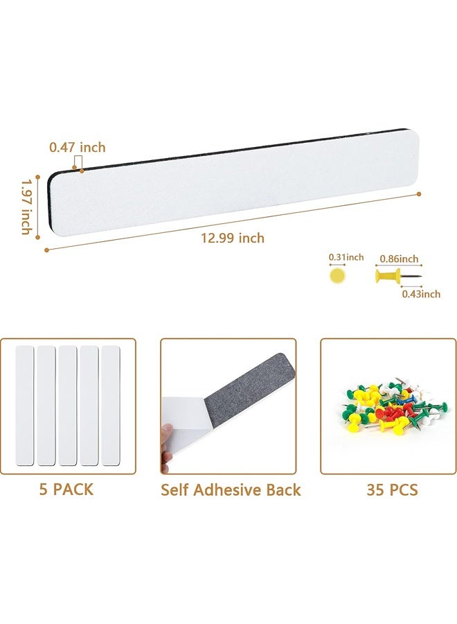 5 Pack Felt Pin Board Bar Strips Bulletin Board for Bedrooms Offices Home Wall Decoration, Notice Board Self Adhesive Cork Board with 35 Push Pins for Paste Notes, Photos, Schedules (Grey) - Image 4