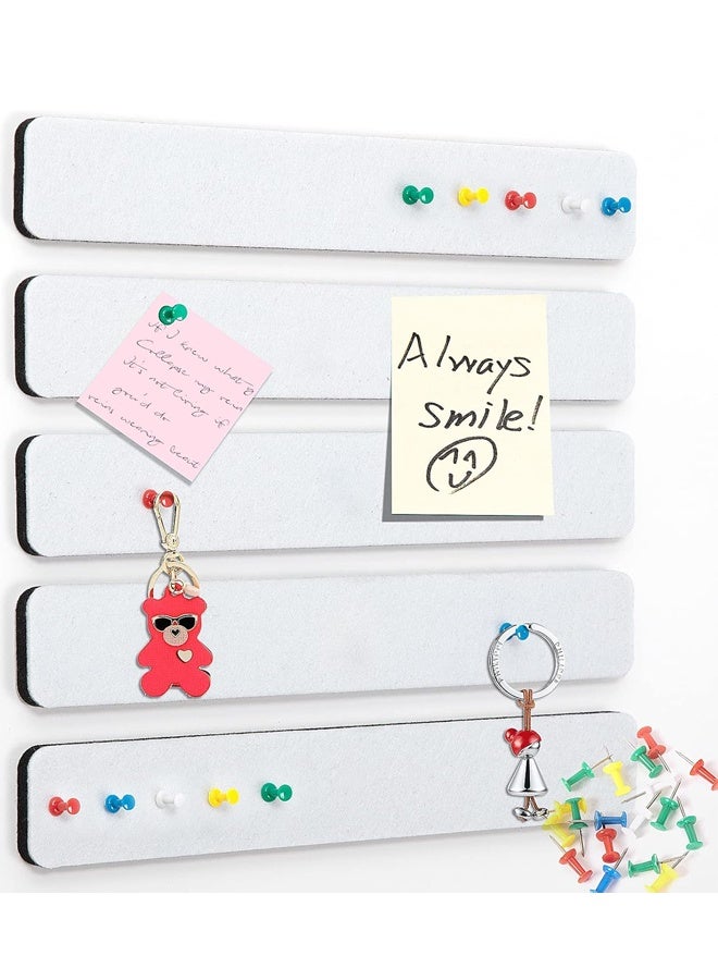 5 Pack Felt Pin Board Bar Strips Bulletin Board for Bedrooms Offices Home Wall Decoration, Notice Board Self Adhesive Cork Board with 35 Push Pins for Paste Notes, Photos, Schedules (Grey) - Image 1