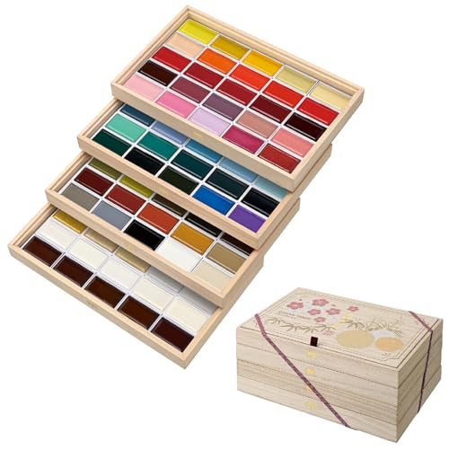 Kuretake GANSAI TAMBI Watercolor Paint Set 100 Colors with Wooden Box, Professional-quality art supplies for artists adult painting Non-Toxic, Made in Japan - Image 1