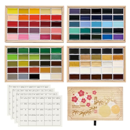 Kuretake GANSAI TAMBI Watercolor Paint Set 100 Colors with Wooden Box, Professional-quality art supplies for artists adult painting Non-Toxic, Made in Japan - Image 2