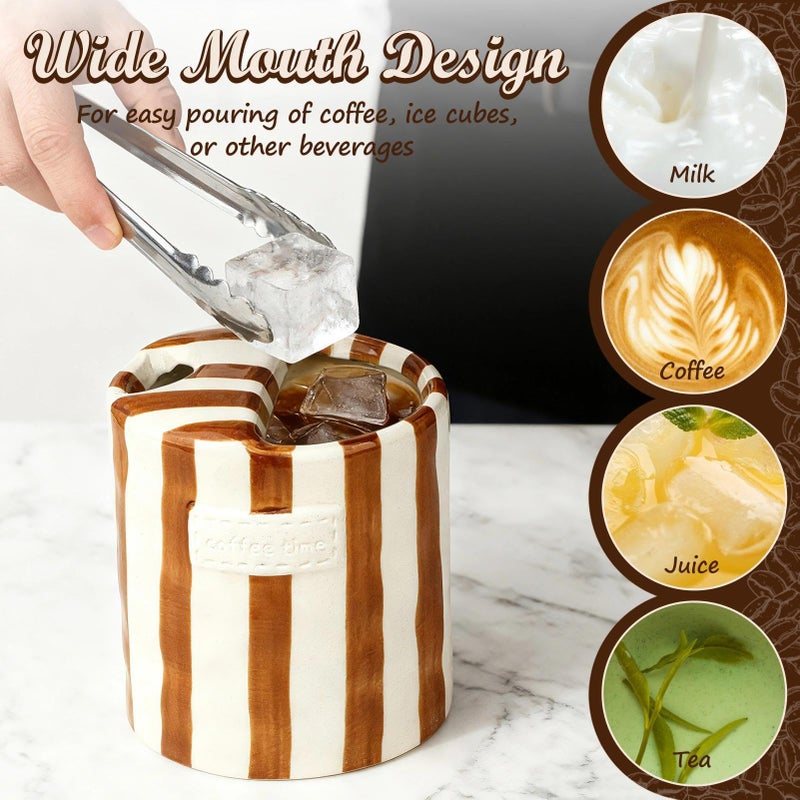 SUTENG Novelty Ceramic Coffee Mug Designed to Look Like a Gift Box, 10oz Retro Hand-Painted Ceramic Travel Mug, Brown & White Striped, Microwave & Dishwasher Safe, Perfect Present for Coffee Lovers (Brown) - Image 5