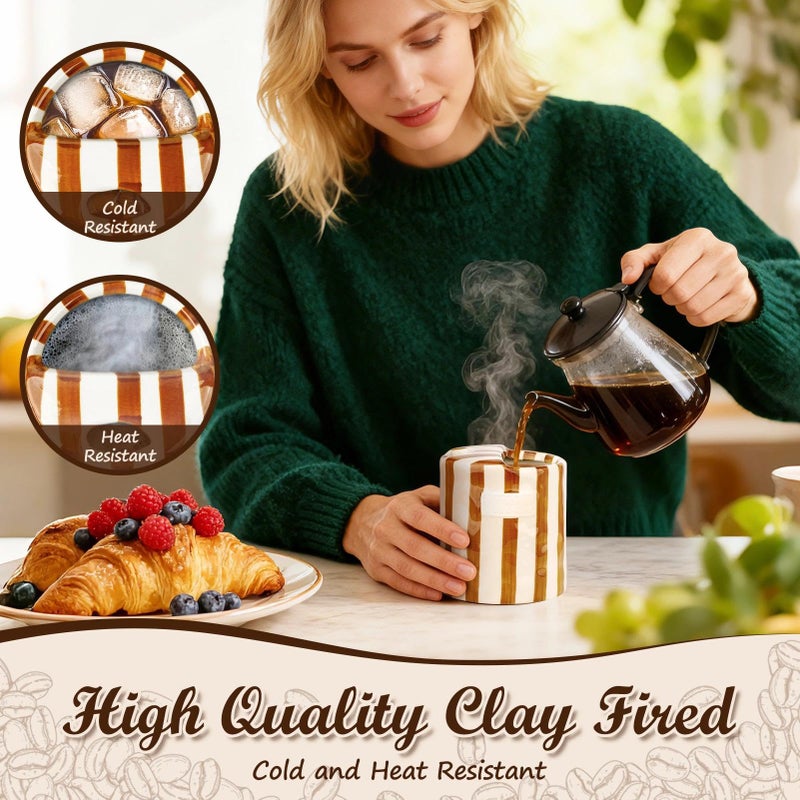SUTENG Novelty Ceramic Coffee Mug Designed to Look Like a Gift Box, 10oz Retro Hand-Painted Ceramic Travel Mug, Brown & White Striped, Microwave & Dishwasher Safe, Perfect Present for Coffee Lovers (Brown) - Image 4