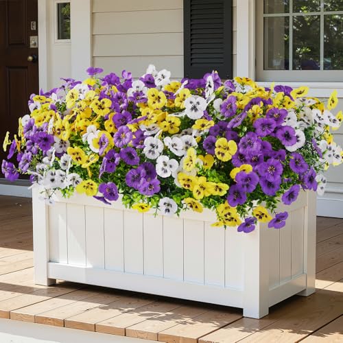 Alupssuc 24 Bundles Artificial Flowers for Outdoors Spring Decorations Fake Flowers UV Resistant Realistic Pansies with Eucalyptus Silk Faux Flowers for Porch Patio Yard Yellow White CrimsonPurple - Image 3