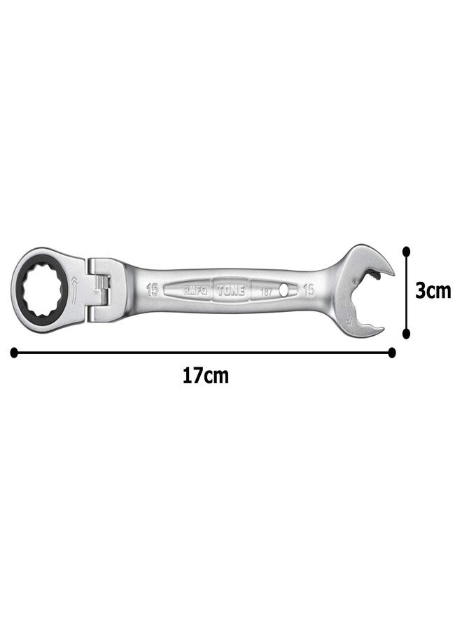 TONE Ratchet Ring Wrench Ratcheting Spanner Head Flex Head Set RMFQ-15 15mm - Image 3