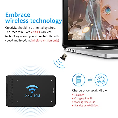 XP-PEN Wireless Drawing Tablet XPPen Deco mini7W Graphic Tablet Pen Tablet with 8192 Levels Pressure, 7 x 4 inch Artist Tablet for Online Teaching/E-Learning Compatible with Window/Mac/Android/Chrome/Linux - Image 2