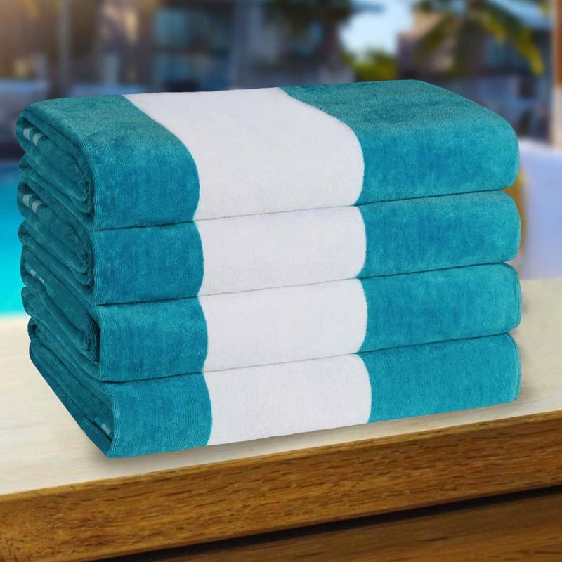 Superior Cotton Striped Beach Towels Colorful Towels for Adult Kid Pool Swimming Sand Travel Large Oversized Absorbent Fast Drying Bath Basics Cabana Collection Set of 4 Turquoise