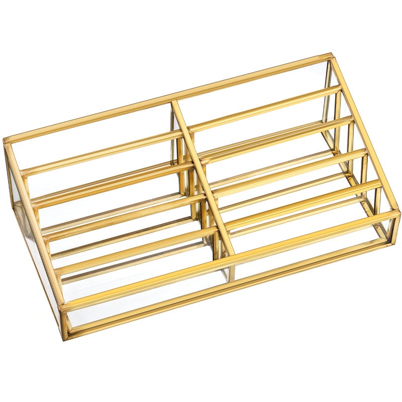 Cedilis Gold Business Card Holder Multiple Business Card Display Holder 10 Slot Glass Business Cards Organizer Clear Metal Name Cards Display Storage Stand for Office Desk