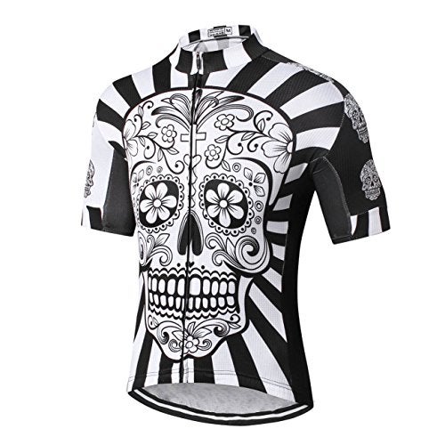 Weimostar Men's Cycling Jersey Men Mountain Bike Jerseys Short Sleeve Tops Cuff (White Skull Flower L) - Image 3