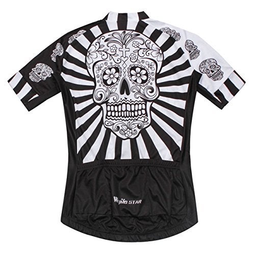 Weimostar Men's Cycling Jersey Men Mountain Bike Jerseys Short Sleeve Tops Cuff (White Skull Flower L) - Image 2