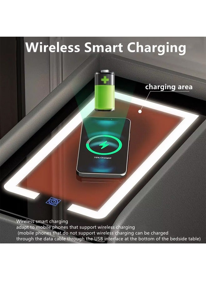 إن كي أكس طاولة بجانب السرير متعددة الوظائف مع شحن USB لاسلكي وإضاءة LED 40 سم - Image 3