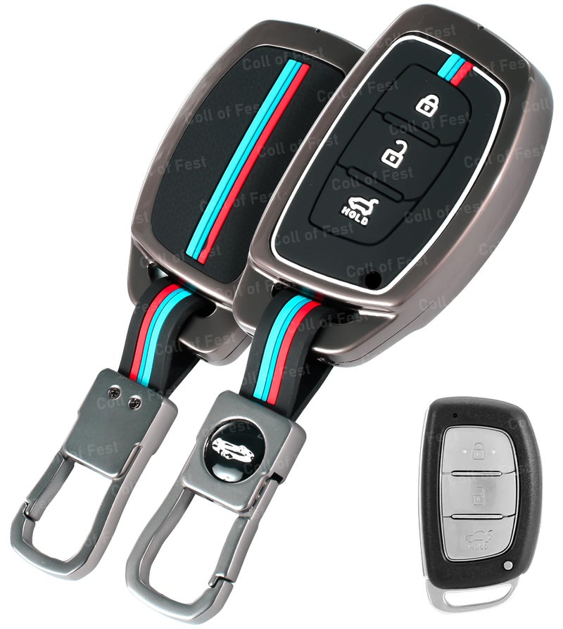 Coll of Fest Metal Silicon Key Cover Compatible with Hyundai Creta i10 Grand i20 Elite i20 Active Xcent Verna 4s, Tucson Elantra Grand i10 Nios 3 Button Smart Key Special Feature Visible in Low-Light - Image 1