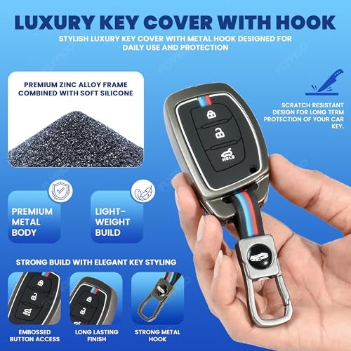 Coll of Fest Metal Silicon Key Cover Compatible with Hyundai Creta i10 Grand i20 Elite i20 Active Xcent Verna 4s, Tucson Elantra Grand i10 Nios 3 Button Smart Key Special Feature Visible in Low-Light - Image 4