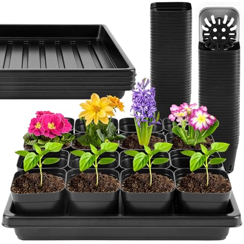 warmfarm 100 Pics Nursery Pots with 5 Pics Sturdy Seedling Trays SpaceSaving Gardening Kit for Indoor and Outdoor Use - Image 1