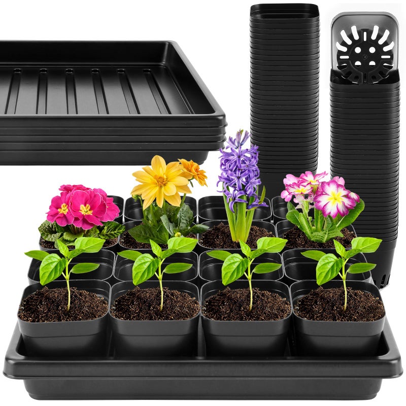 warmfarm 100 Pics Nursery Pots with 5 Pics Sturdy Seedling Trays SpaceSaving Gardening Kit for Indoor and Outdoor Use - Image 2