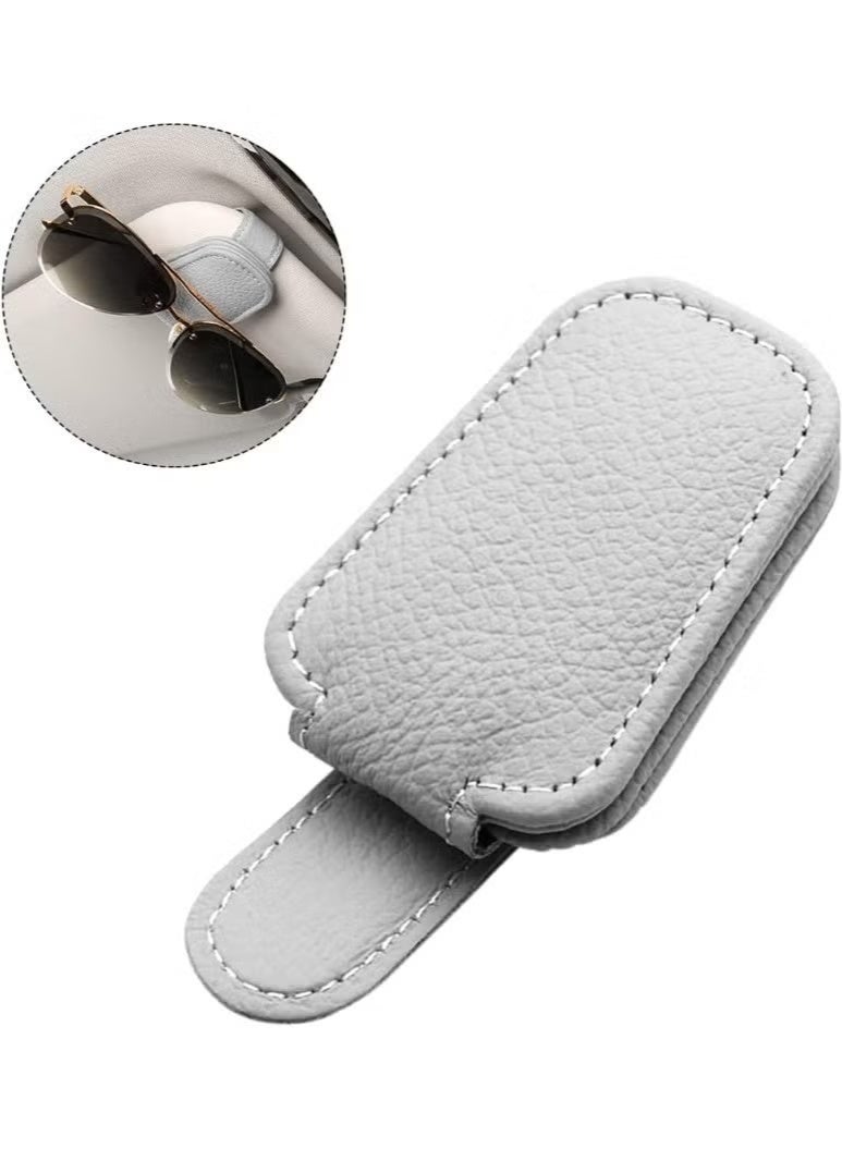 Car Sunglasses Holder, Magnetic Leather Glasses, Car Glasses Clip, Receipt and Business Card Holder, Car Sun Visor Accessory - Gray - Image 1