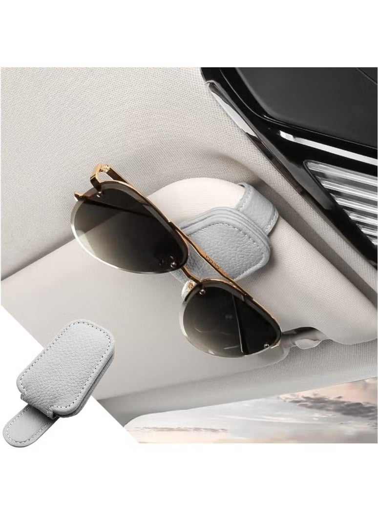 Car Sunglasses Holder, Magnetic Leather Glasses, Car Glasses Clip, Receipt and Business Card Holder, Car Sun Visor Accessory - Gray - Image 3