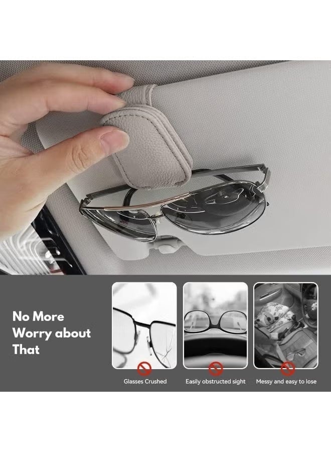 Car Sunglasses Holder, Magnetic Leather Glasses, Car Glasses Clip, Receipt and Business Card Holder, Car Sun Visor Accessory - Gray - Image 4