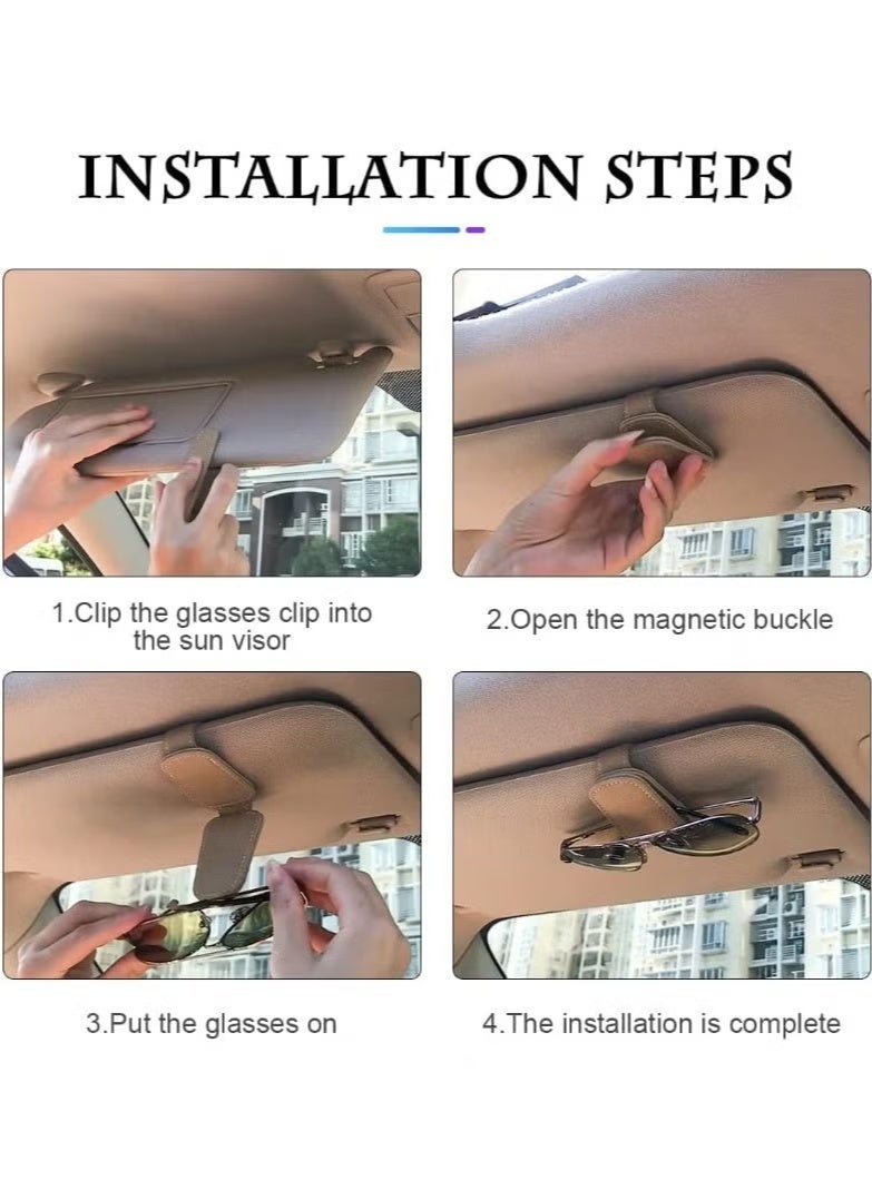 Car Sunglasses Holder, Magnetic Leather Glasses, Car Glasses Clip, Receipt and Business Card Holder, Car Sun Visor Accessory - Gray - Image 2
