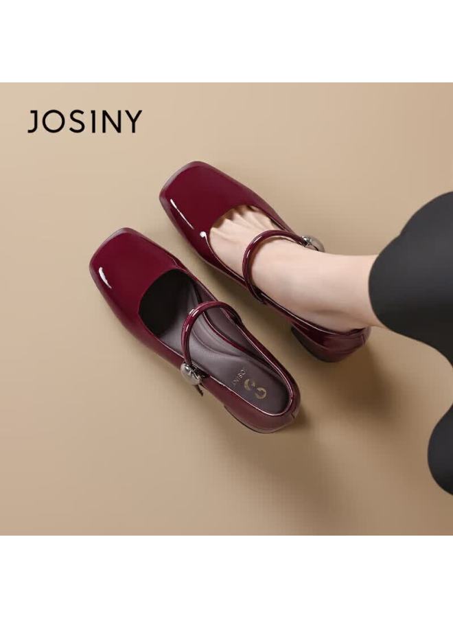 Josiny Zhuoshini Women's Red Spring Shallow Mouth Chunky Heel Versatile Mary Jane Shoes With Strap Mid Heel Soft Sole Wine Red Size 36 - Image 1