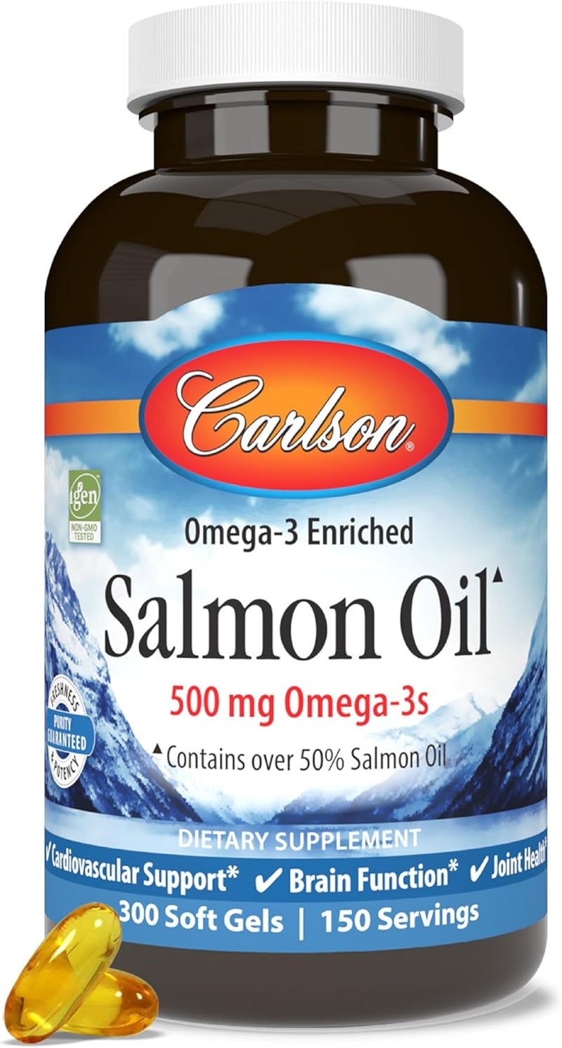 Carlson  Salmon Oil 500 mg Omega3s Norwegian Heart Brain  Joint Health 300 Softgels - Image 1