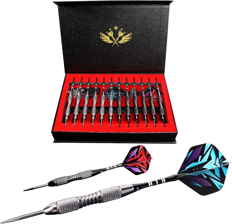 Wsdart ADKX Steel Tip Darts 12 Pack Set with Nonslip Iron Barrel Aluminum Dart Shafts and Flights + Darts Sharpener + an Gift Box - Image 1