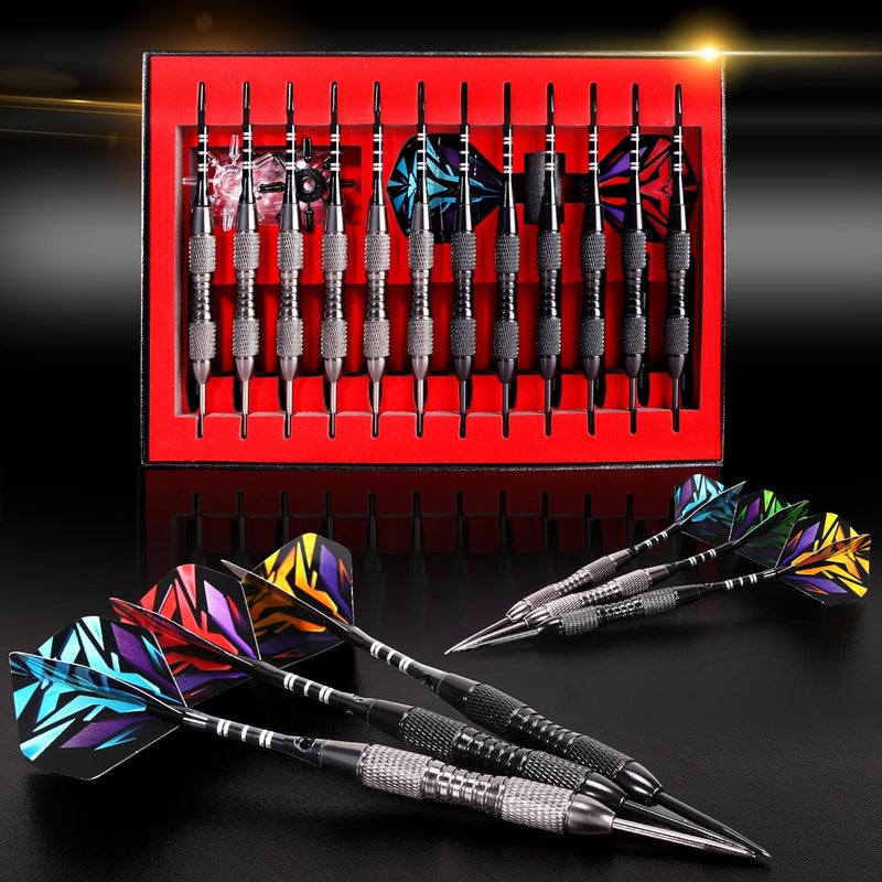Wsdart ADKX Steel Tip Darts 12 Pack Set with Nonslip Iron Barrel Aluminum Dart Shafts and Flights + Darts Sharpener + an Gift Box - Image 5