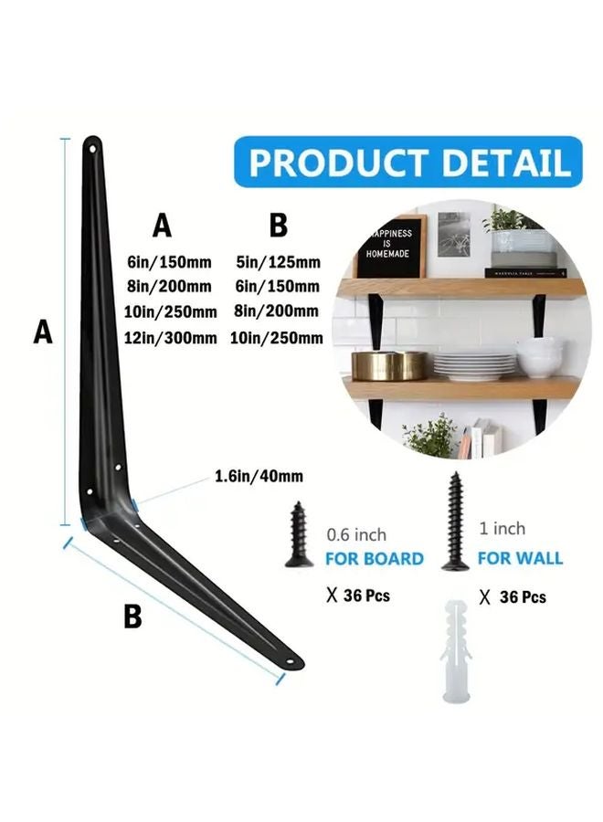 12 Pack 8x6 Inch Black Iron L Shaped Floating Shelf Brackets Heavy Duty Wall Mounted Corner Supports - Image 4
