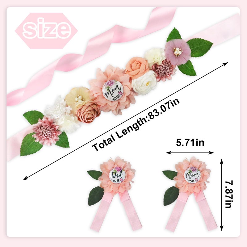 Blinket Pink Butterfly Maternity Sash and Corsage Set â€“ Floral Belly Band with Mom to Be Dad to Be Pins for Baby Shower Gender Reveal Party Decorations and Pregnancy Photoshoot Gift - Image 2