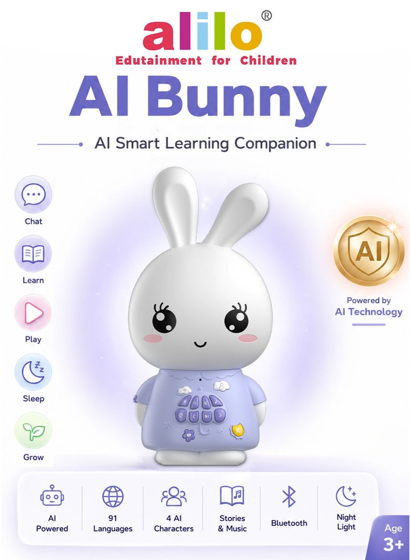 Alilo AI Bunny Smart Companion for Kids – Alilo AI App-Powered Interactive Learning Toy with Real-Time Voice Chat, 4 AI Character Modes, 91 Languages, 50 Stories, 66 Songs, 28 Lullabies, 34 Classical Tunes, Bluetooth Speaker, Soft Night Light, Screen-Free Educational Toy for Boys & Girls Ages 3+ - Image 1