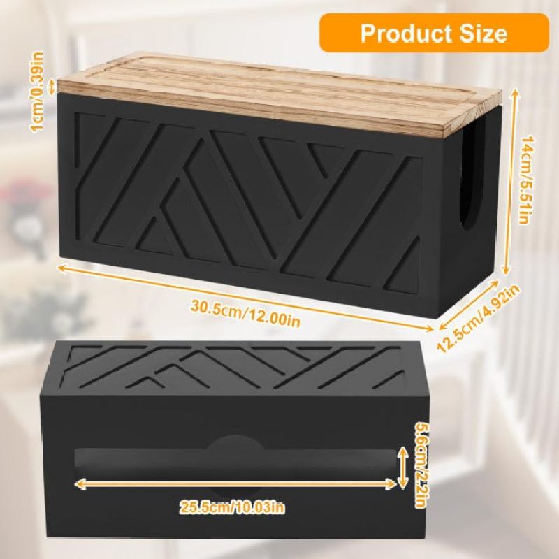 Paper Towel Dispenser 12 x 4.92 x 5.51 Inch Black Wall Mounted Napkin Holder - Space-Saving Dual-Function Wood Shelf Tissue Rack with One-Handed Access for Bathroom Kitchen - Image 2