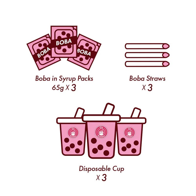 O's Bubble O's Chewy Boba Party Kit Strawberry 3 Cups 195 Gm - Image 3