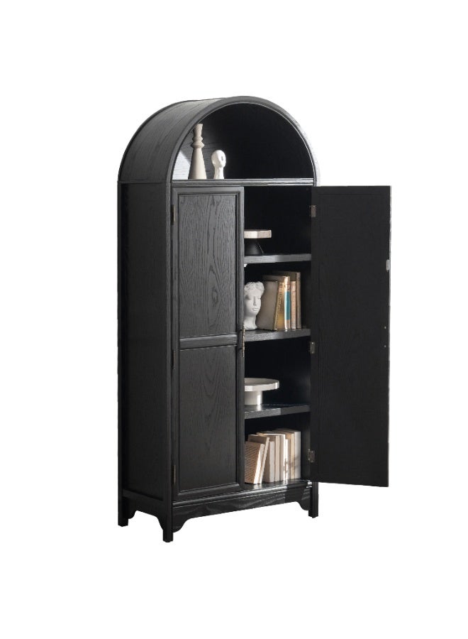 DOOHWAN Solid Wood Arched Storage Cabinet-Natural Wood Veneers&Water Based Paint Finished-Vintage 71 Inch Tall 5-Tier Bookcase with 2 Doors,Accent Cabinet for Living Room,Office,Study - Image 1