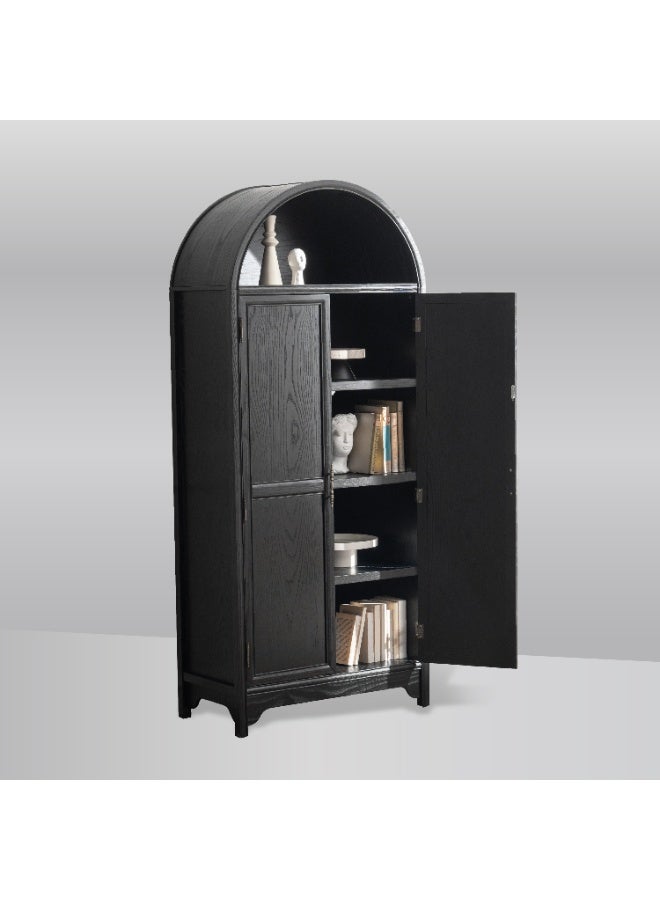 DOOHWAN Solid Wood Arched Storage Cabinet-Natural Wood Veneers&Water Based Paint Finished-Vintage 71 Inch Tall 5-Tier Bookcase with 2 Doors,Accent Cabinet for Living Room,Office,Study - Image 2