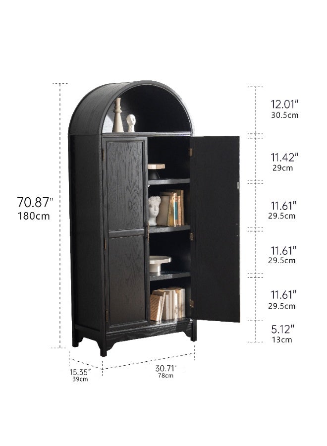 DOOHWAN Solid Wood Arched Storage Cabinet-Natural Wood Veneers&Water Based Paint Finished-Vintage 71 Inch Tall 5-Tier Bookcase with 2 Doors,Accent Cabinet for Living Room,Office,Study - Image 4