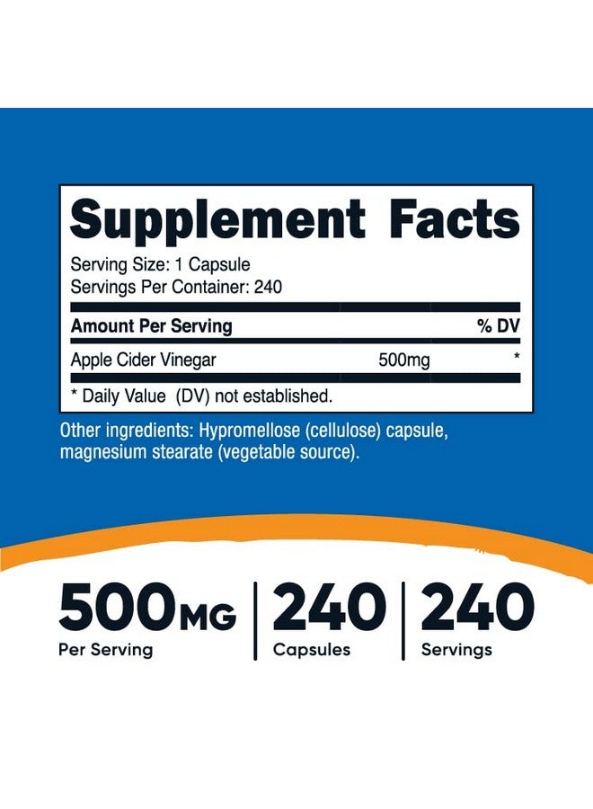 Nutricost كبسولات خل التفاح 500 ملغ 240 كبسولة نباتية طبيعية خالية من الجلوتين وغير معدلة وراثيًا - Image 3