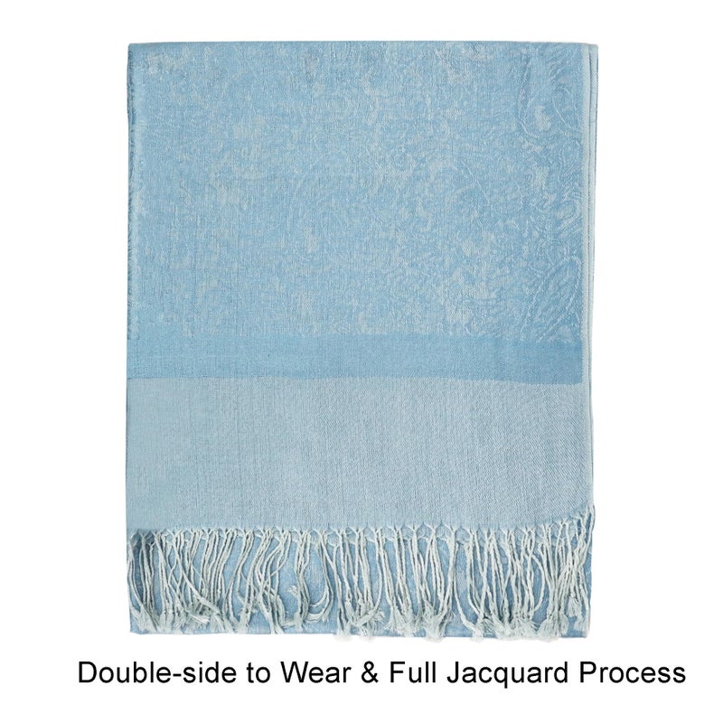 vimate Light Blue Pashmina Scarf-Spring Fall Winter Women's Classic Paisley Pattern Pashmina Shawls and Wraps for Wedding Guest (US-Style 1-Light Blue) - Image 5