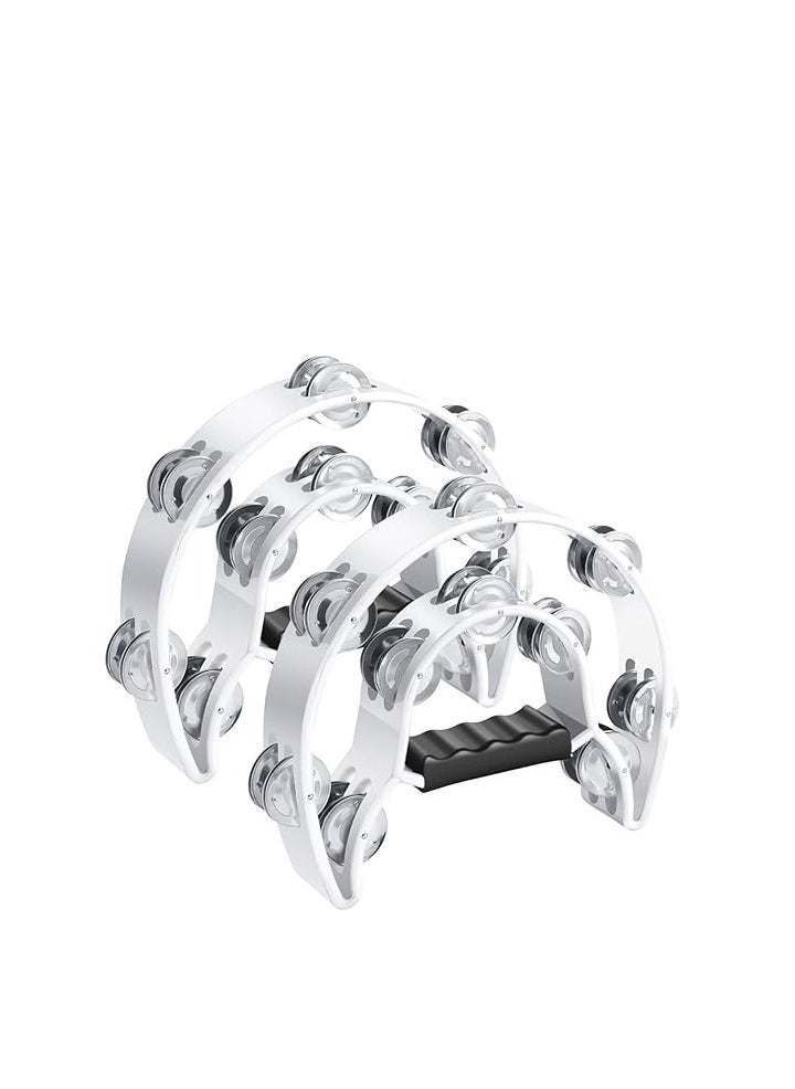Megarya Megarya Half Moon Musical Tambourine (2 Pack, White) Double Row Metal Jingles Hand Held Percussion Drum with Ergonomic Handle Grip  - Image 1