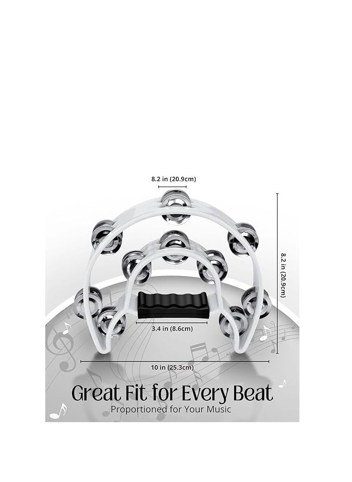 Megarya Megarya Half Moon Musical Tambourine (2 Pack, White) Double Row Metal Jingles Hand Held Percussion Drum with Ergonomic Handle Grip  - Image 2