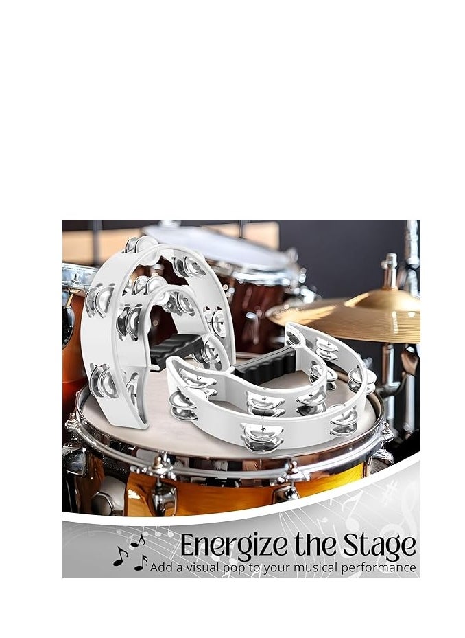 Megarya Megarya Half Moon Musical Tambourine (2 Pack, White) Double Row Metal Jingles Hand Held Percussion Drum with Ergonomic Handle Grip  - Image 4