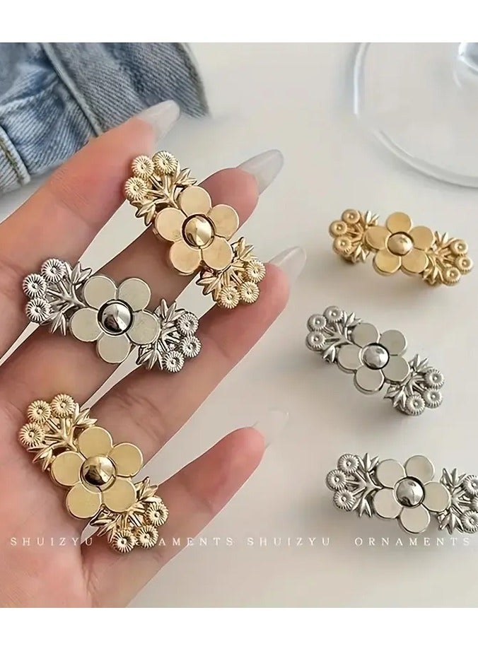 Goolsky A Set Of 2 Floral Denim Waist Tighteners, Instant Snap-on Golden Pants Adjusters, Detachable Seamless Denim Fabric Pins, Adjustable Waist Belt Floral Buckles - Perfect For Ladies And Girls To Wear. - Image 5